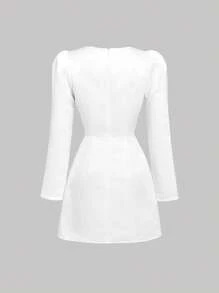 SHEIN MOD Vestido de fiesta con cuello cuadrado y decoración de lazo blanco