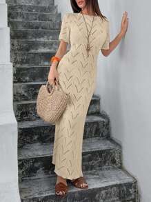 EURMUSE Women Beachwear Hollow Out For Summer Camel Dress - Beige - View 3