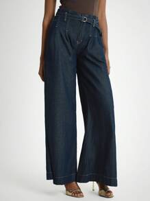 Women's Casual Vacation Wide Leg Flare Jeans - Dark Wash - View 4