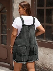 EMERY ROSE Quần yếm yếm cổ điển giặt thường ngày cỡ lớn cho kỳ nghỉ - Màu xám đen - Xem 2