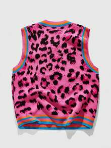 ROMWE MEN Street Life Gilet casual da uomo a scollo a V con stampa a righe e leopardata, autunnale