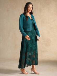 Flouryn Giacca cardigan elegante da donna taglia comoda, collo rotondo, tinta unita - Verde Scuro - Visualizzare 7