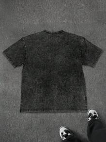 GENIUS ODE Men's Loose Fit Round Neck Short Sleeve T-Shirt With Virgin Mary Rhinestone Print, Summer - Black - View 8