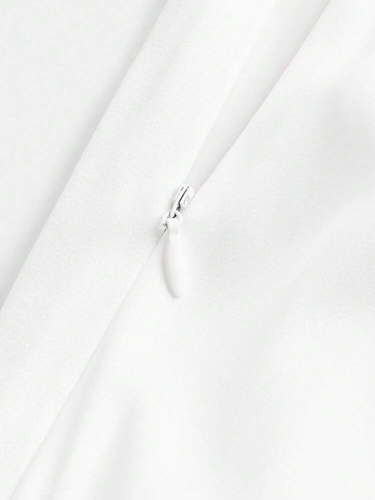 SHEIN Maija White V-Neck Halter Backless Design Midi Dress, Fitted & Elegant, High-Quality Chic Autumn/Winter Versatile Outerwear, Halloween,Fall Dresses For Women, Christmas Women's Clothing Party Outfit