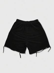 ROMWE MEN Casual Pantalones cortos deportivos con estampado de caballo vintage y desgastado, aptos para uso diario en primavera/verano - Negro - Ver 2