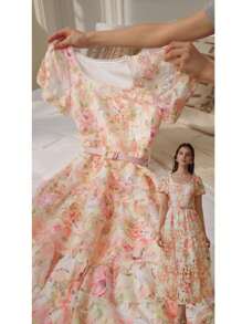 MOTF PREMIUM 仿珍珠饰边荷叶边连衣裙