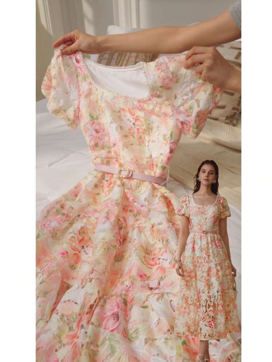 MOTF PREMIUM 仿珍珠饰边荷叶边连衣裙