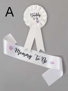 SHEIN 2 件套“准妈妈”和“准爸爸”吊带和胸针套装，包括胸针和肩带，适合准父母，两种颜色可选 - 白色 - 查看 10