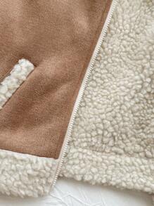 SHEIN Chaqueta térmica forrada con parches linda para niña, versátil para otoño/invierno - Caqui - Ver 9