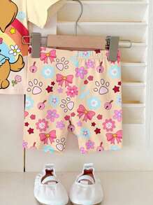 SHEIN 2pcs/Set Girls Casual Minimalist Short Sleeve Top And Shorts Outfit, Suitable For Summer Cartoon Shirts For Kids Kawaii Shirt Kids Girls Shirts Summer Dog Cartoon Shirt - Multicolor - View 4