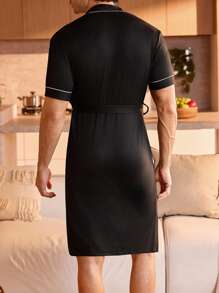 Manfinity Underwear&Sleepwear Basics 3 件男士宽松长袖长袍，带双口袋 - 黑與白 - 查看 2