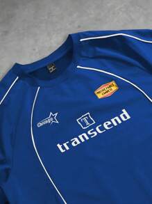 PAVTROS 男士字母印花圆领短袖休闲T恤和抽绳腰短裤运动套装男两件套男运动套装篮球服运动服训练服 - 藍色 - 查看 3