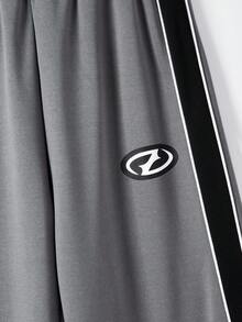 2 件青少年男童休闲插肩袖运动衫和运动裤套装，印花 - 深灰色 - 查看 5