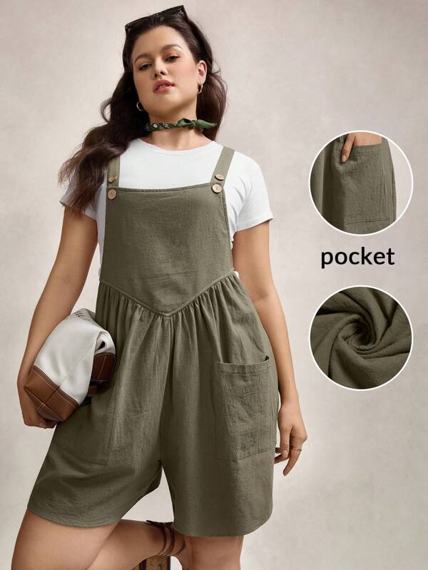 Zelara Plus Size Solid Color Romper With Two Pockets Back To School Back To School School Clothes Back To School Clothes  Homecoming Dress Teacher