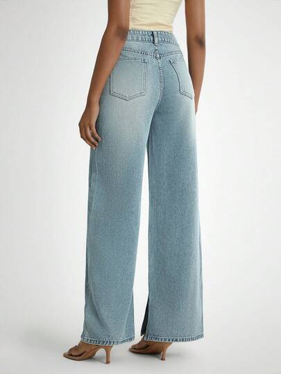 Daynim Women's Casual Button Distressed Straight Leg Jeans Pants Wide Leg Jeans Loose Jeans Flared Jeans Summer Jeans Wide Leg Pants