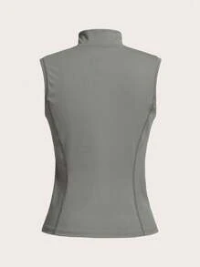 SHEIN Sports Women's Stand Collar Half Zip Front Sleeveless Vest And Knee-Length Shorts Outdoor Set - Grey - View 10