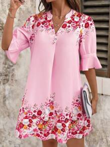 SHEIN Clasi Women's Elegant V-Neck A-Line Pink Floral Mini Dress,Summer Boho Vacation Holiday,Daily Wear Outings And Various Occasions Best Selling Dresses - Multicolor - View 5