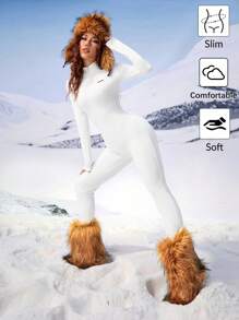 Coolane Women's Game Day Going Out Going Out Slim Fit Turtleneck Long Sleeve Bodysuit - White - View 1