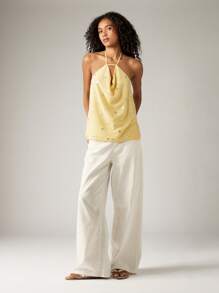 AiiRZ 雪纺吊带上衣，银色金属波点图案，夏季无袖衬衫，适合晚宴、派对、节日、假日等场合穿着 - 黃色 - 查看 3