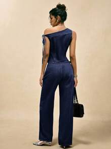 Easelle 牛仔上衣搭配露肩西装 牛仔裙搭配洗水西装 - 藍色 - 查看 2