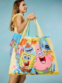 SpongeBob SquarePants | SHEIN 1 chiếc Túi mua sắm gấp gọn in hình nhân vật hoạt hình dễ thương, Túi tote, Được trang bị túi đựng đồ nhỏ có dây xích hạt, Có thể treo trên túi, Xúc tu mực, Eugene H. Krabs, Sandy Cheeks - Nhiều màu - Xem 3