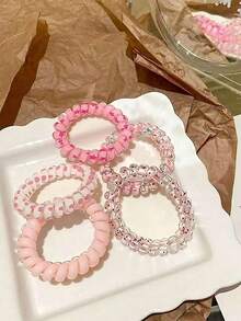 6 件随机颜色松紧带 - 带有有趣图案和设计的发饰，甜美清新发带，耐用，女士休闲发饰，礼品和照片道具，螺旋发带，弹性线圈发带，婚礼新娘礼物，伴侣礼物，伴娘礼盒装饰，六件装，情人节派对礼物 - 彩色 - 查看 8