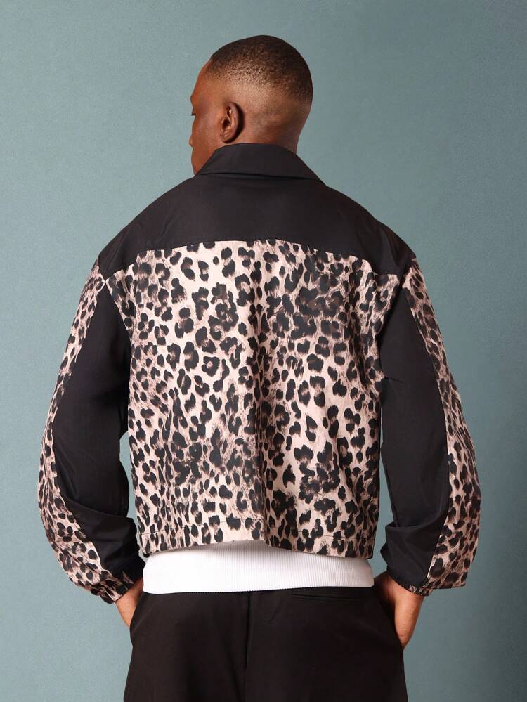 Harrington Windbreaker With Leopard Print Pattern