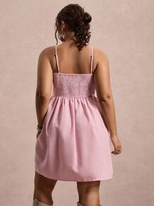 SHEIN VCAY Plus Size Pastel Pink Summer Casual Striped Sleeveless Midi Dress,Smart Casual Vacation Holiday Curve Sundress With Pockets,Bohemian Teacher Outfits - Multicolor - View 5