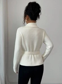 SHEIN LUNE Women's Waist Cinching Button Design Long Sleeve Sweater, Autumn/Winter Knit Pullover Fall - Apricot - View 2