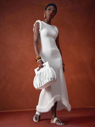 Zivah 2025 Spring Summer New Arrival Music Festival, Easter, St. Patrick's Day, Western, Nomadic Vibe Suitable For Birthday Party, Graduation Season, College Style, Student Wear, Casual Daily, All-Match Versatile, Leisure, Cruise Travel, Beach, Sunbathing, Design Sleeveless Asymmetrical Hem Tassel White Dress