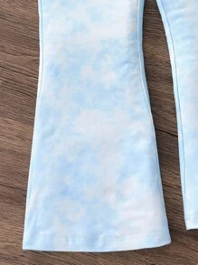 SHEIN 2pcs Young Girls Cute Pattern Top And Flare Pants Set, Vibrant Tie-Dye Fabric, Casual Everyday Wear - Blue - View 6