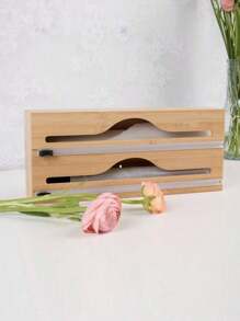 1 Pc, 2-In-1, 3-In-1 Bamboo Storage Bag Organizer For Keeping Food Fresh, Kitchen Drawer Organizer, Plastic Wrap And Foil Cutter, Drawer,Countertop Or Wall Mount Kitchen Organizer