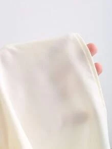 Sweetra 女式纯色简约松紧腰宽松喇叭裙 - 杏色 - 查看 7