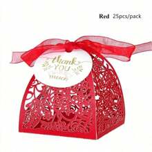 25 piezas/paquete Caja de caramelos de rosa con etiqueta de agradecimiento, caja de empaque de chocolate cortada con láser, ideal para boda, Día de San Valentín, cumpleaños, fiesta, decoración de regalo, Navidad, decoraciones, suministros