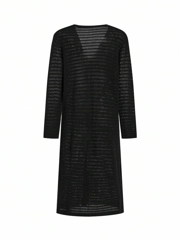 Ellevyn كارديجان أنيق أسود بأكمام طويلة مع حافة مشقوقة للنساء، كنزة صوفية صوفية سوداء بأكمام طويلة للخريف المبكر، كنزة صوفية محبوكة للموسم الخريفي، للمعلمات، ملابس علوية أكمام طويلة للخريف للنساء، سترات كارديجان للنساء - الأسود - مشاهدة 3