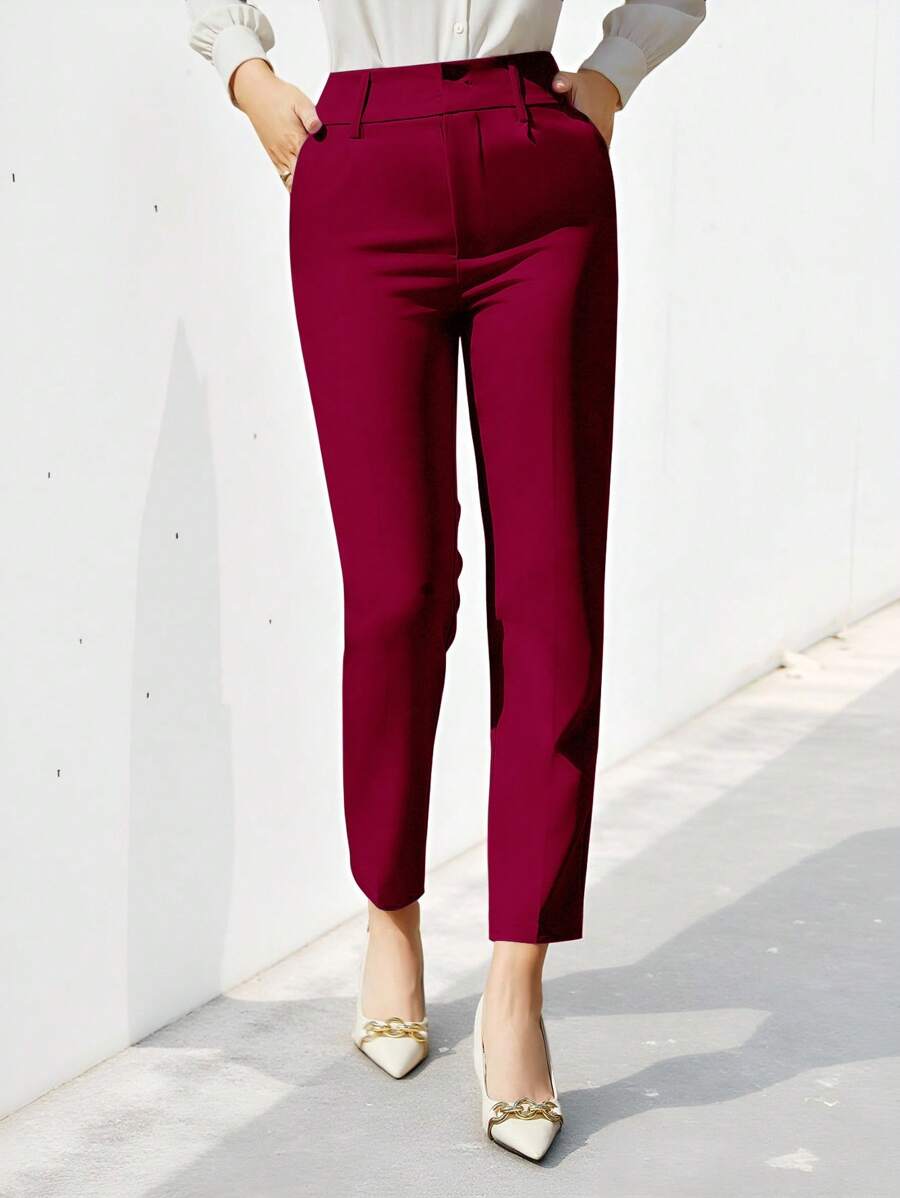 EURMUSE Women's Solid Color Simple Daily Suit Pants - Burgundy - View 1