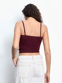 Maija Red Hollow Out Waist Fitted Women's Camisole With 3D Rose Flower Decor, Elegant Body-Flattering For Casual, Holiday, Party, Versatile, Spring/Summer