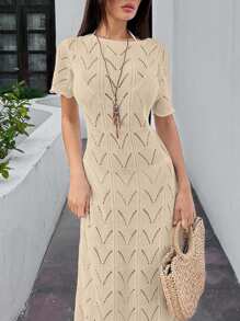 EURMUSE Women Beachwear Hollow Out For Summer Camel Dress - Beige - View 6