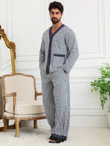 DAZY Plaid Fabric Shirt Paired With Men's Casual Home Outfit, Spring/Summer, Fall Clothes Pajama - Multicolor - View 4