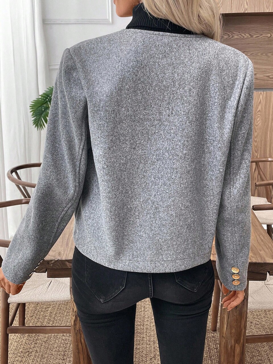 Women's Elegant Everyday Solid Color Overcoat,Gold Button Autumn Casual Commuter Winter Jacket,Fall Clothes For Women,Winter Coat