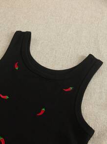 INAWLY 女式辣椒刺绣装饰圆领背心