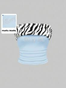 ROMWE J-Fashion Shibuya Subculture 兔毛斑马纹拼布针织修身短款女上衣