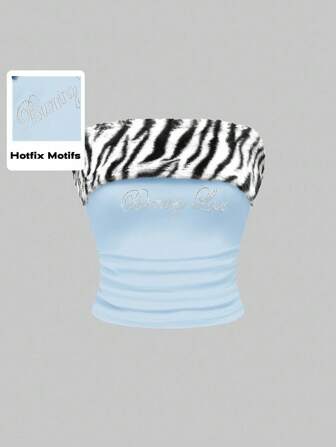 J-Fashion Shibuya Subculture Rabbit Hair Zebra Print Patchwork Knit Fitted Crop Top For Women