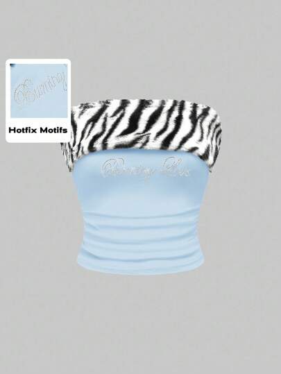 J-Fashion Shibuya Subkultur Kaninchenhaar Zebra Muster Patchwork Gestrickter figurbetonter Crop Top für Frauen