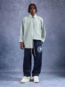 Pantaloni della tuta con cavallo basso SUMWON, con stemma ricamato del club di tennis, vestibilità morbida e rilassata, con coulisse ed elastico in vita, pesanti e confortevoli, adatti per l'abbigliamento casual in inverno, autunno e primavera, tinta unita - Blu Navy - Visualizzare 2