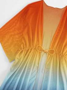 SHEIN Swim 女士渐变色蝙蝠袖休闲和服罩衫，适合海滩穿着