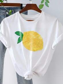 INAWLY T-shirt col rond manches courtes grande taille pour femme, simple et à la mode, idéal pour l'été