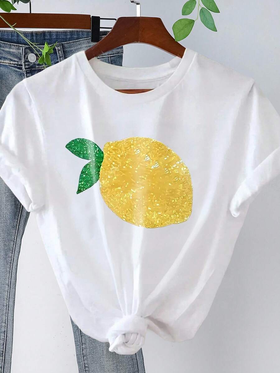 INAWLY T-shirt col rond manches courtes grande taille pour femme, simple et à la mode, idéal pour l'été