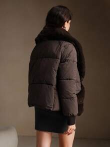 Anewsta 时尚高端毛绒拼布冬季夹克 - 咖啡棕 - 查看 3