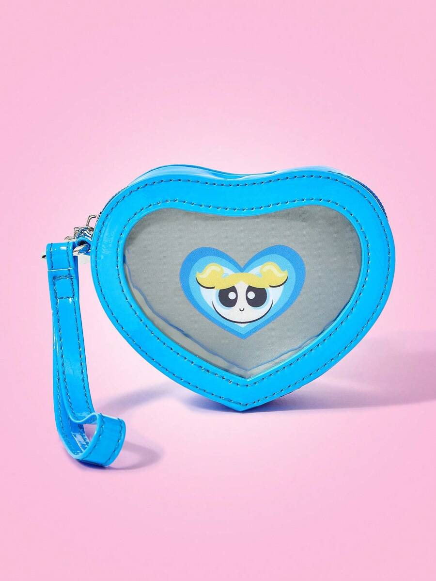 THE POWERPUFF GIRLS X SHEIN Bubbles Pattern Blue Fashionable Portable Handheld Cute & Spacious Coin Purse - Blue - View 1